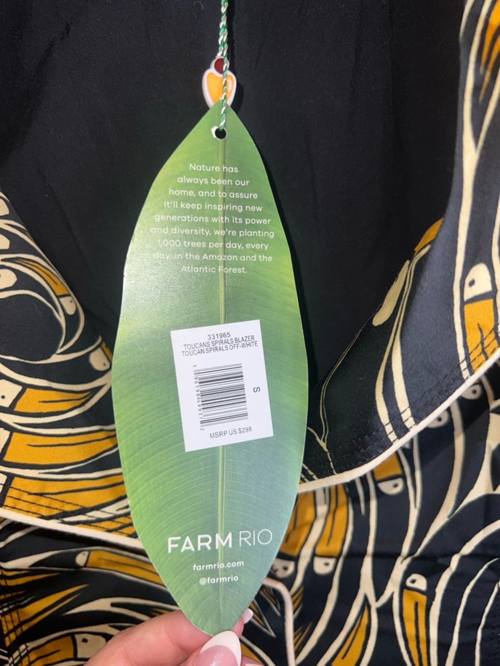 Farm Rio Toucan Spirals Blazer NWT Off White Tropical Print Jacket S - Picture 8 of 16